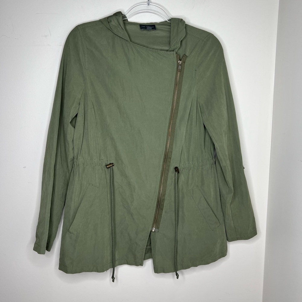 Limited Women's Assemetrical Green Hooded Jacket/Coat. Drawstring cinch waist